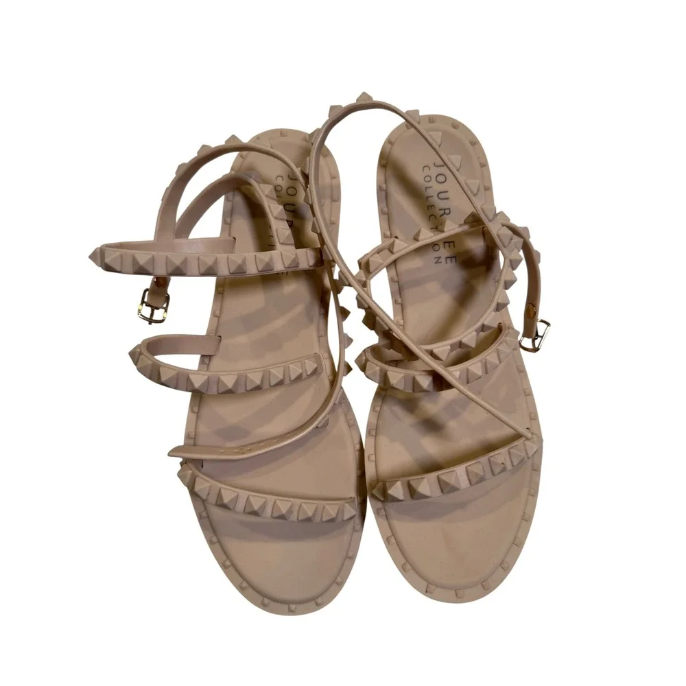 Journee Collection Reba Studded Jelly Gladiator Sandals Beige Tan Womens Size 8