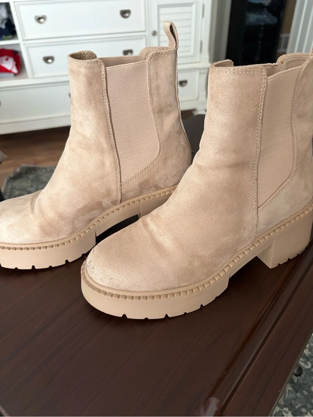 Steve Madden Beige Suede Chelsea Platform Booties