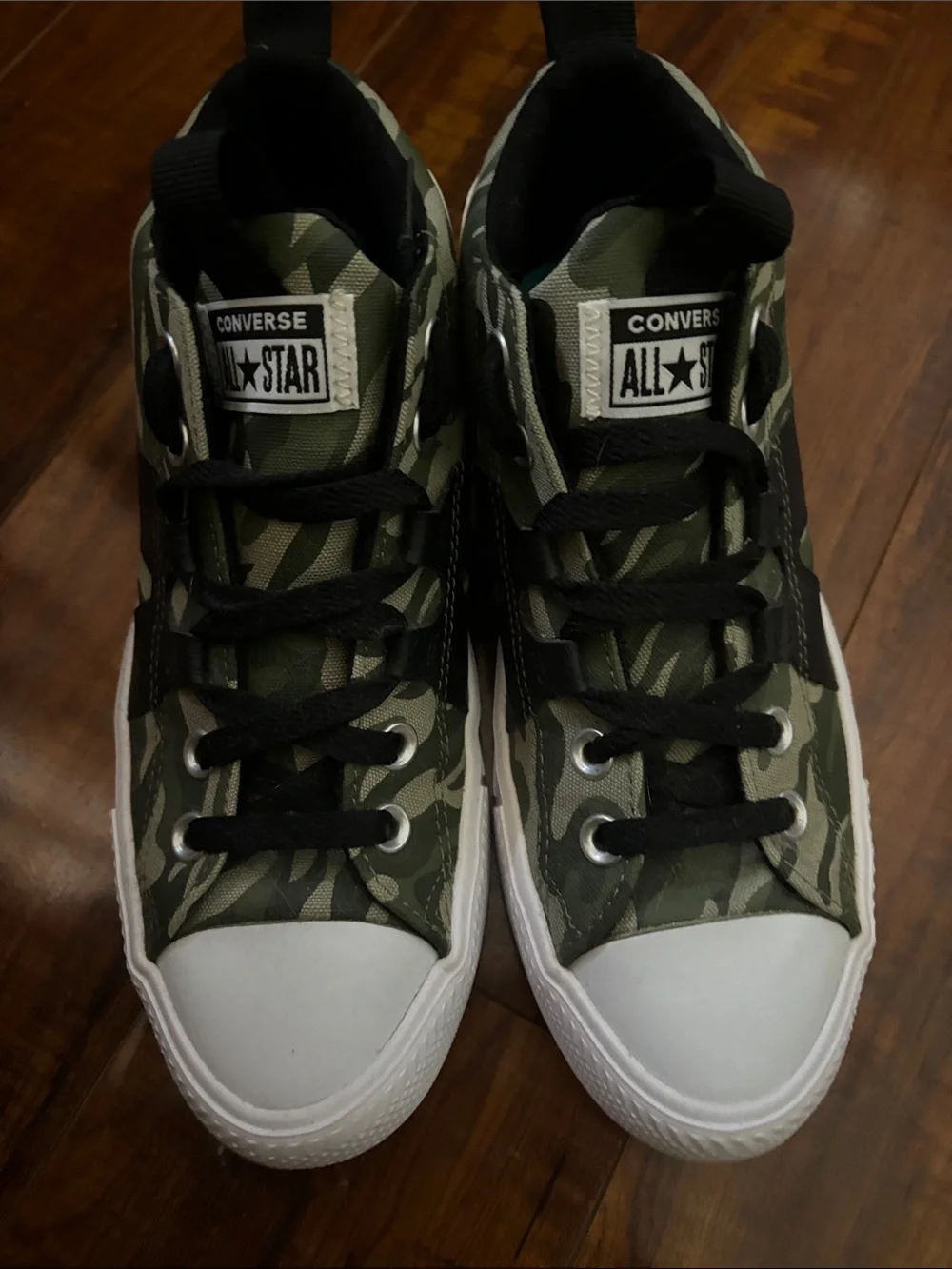 Converse Kids Camo Green Black White Low-Top Sneakers