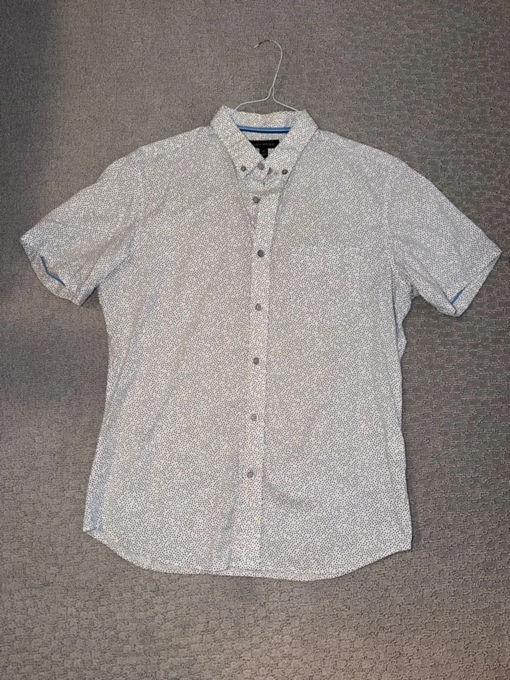 Banana Republic White Shirt with Blue Micro-Print Short Sleeve Button-Down