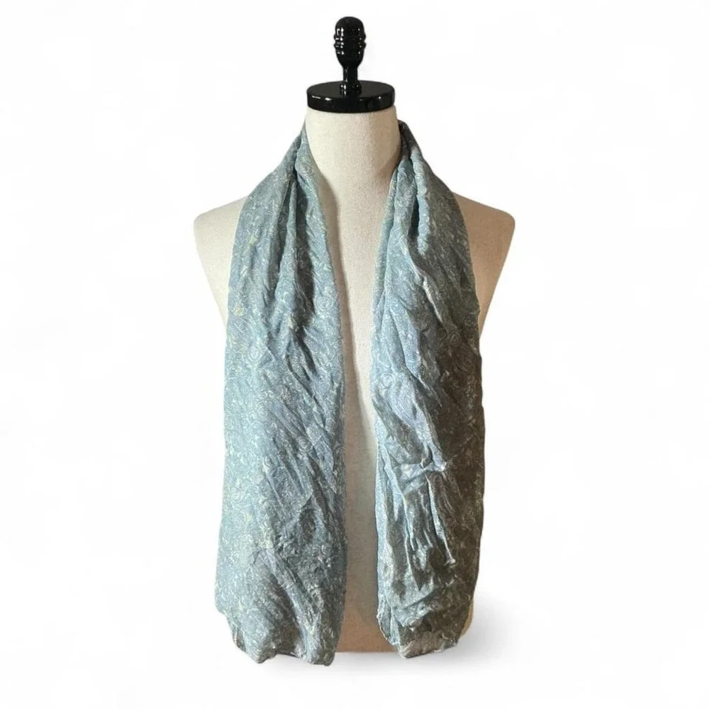 FIRENZE - ITALIA Blue Paisley Print Viscose Silk Scarf Lightweight Fashion Italy