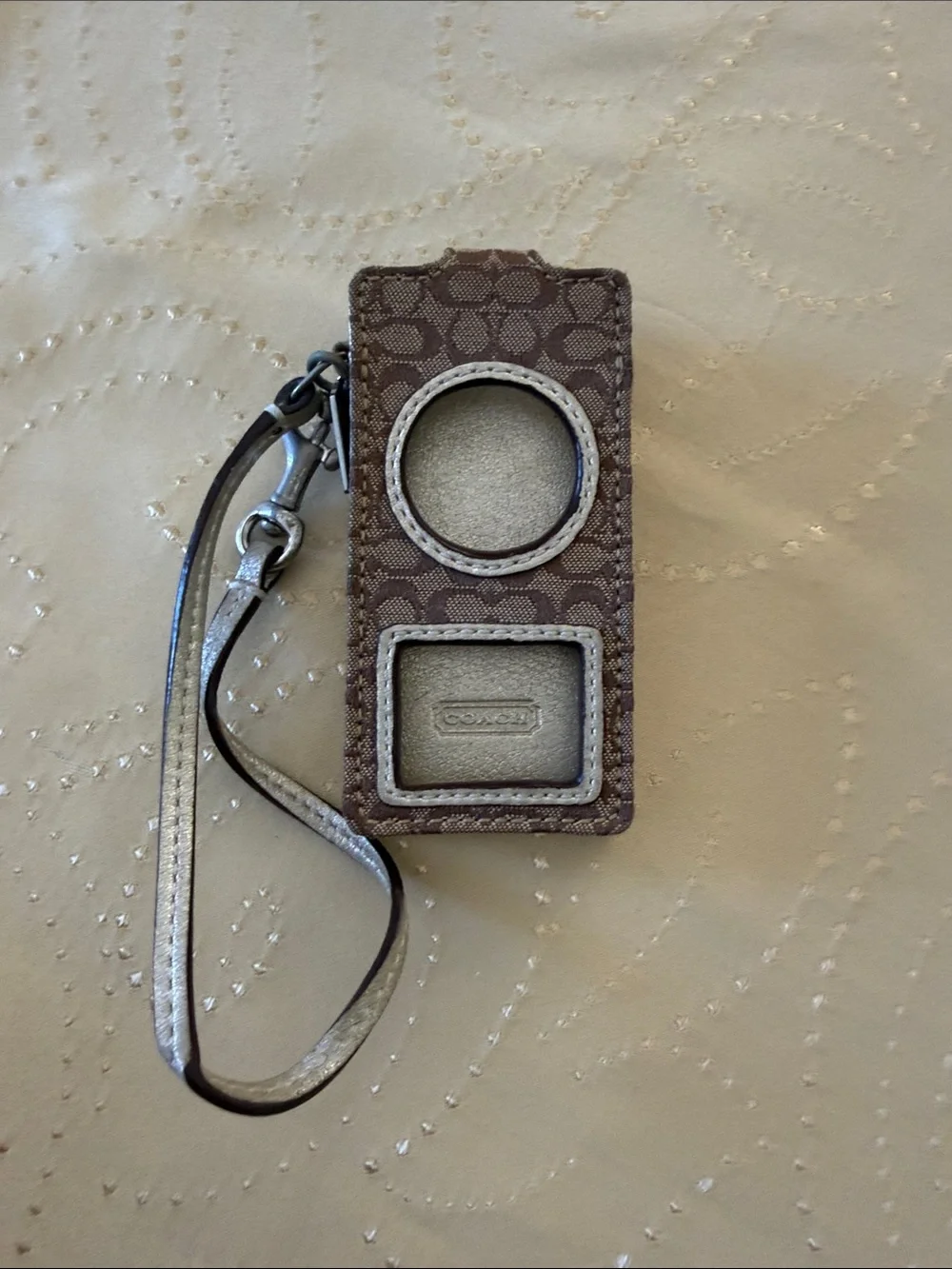 Coach Brown Signature iPod Nano Holster with Metallic Trim