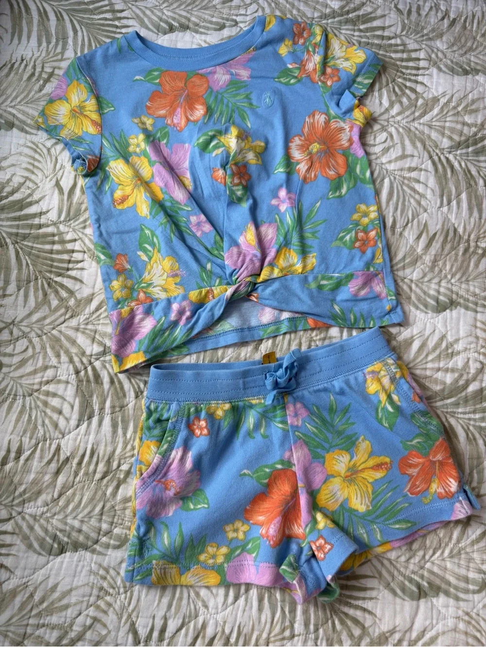 Girls Blue Tropical Floral Short Set