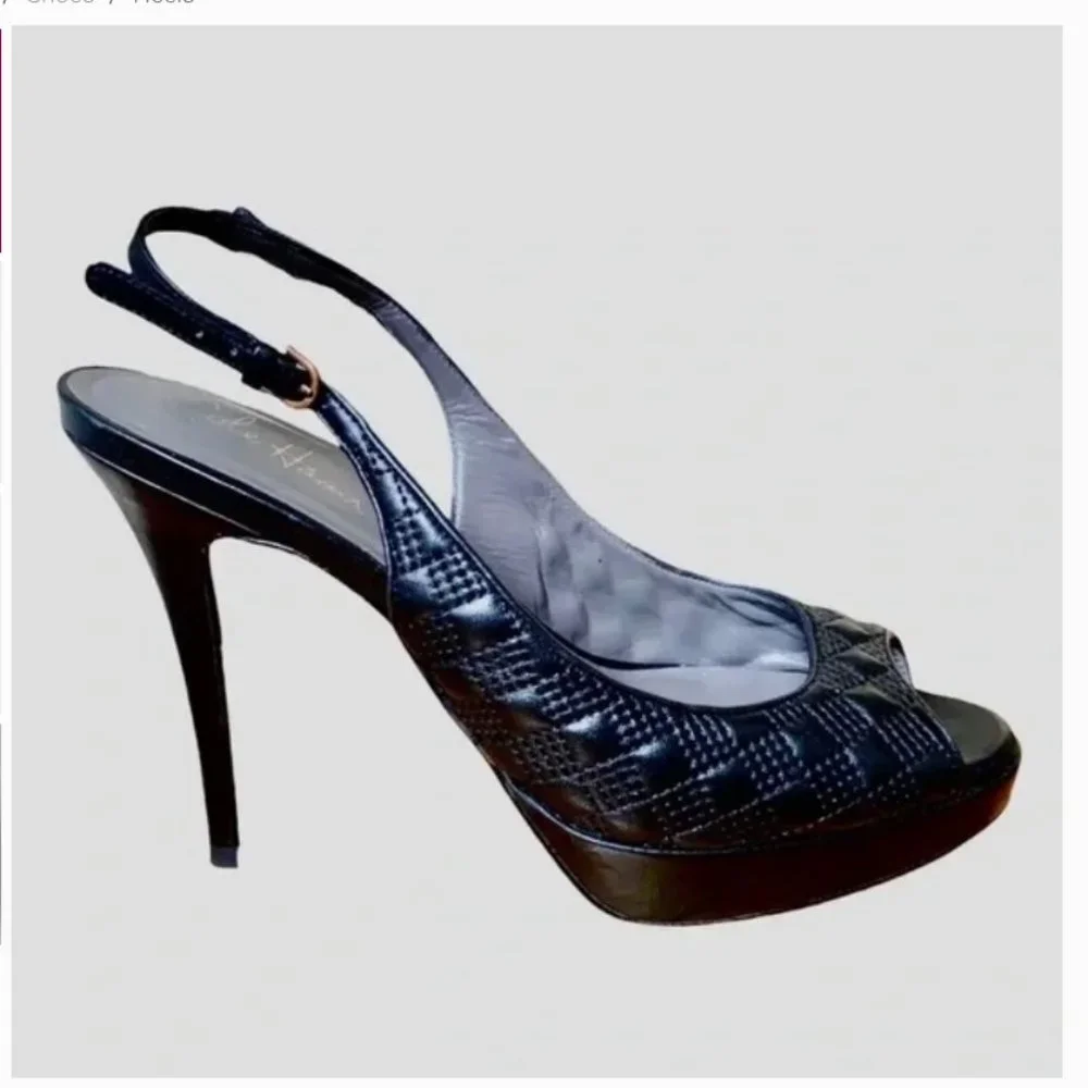 Cole Haan Nike Air Stephanie Black Quilted Leather Peep Toe Slingback size 6.5