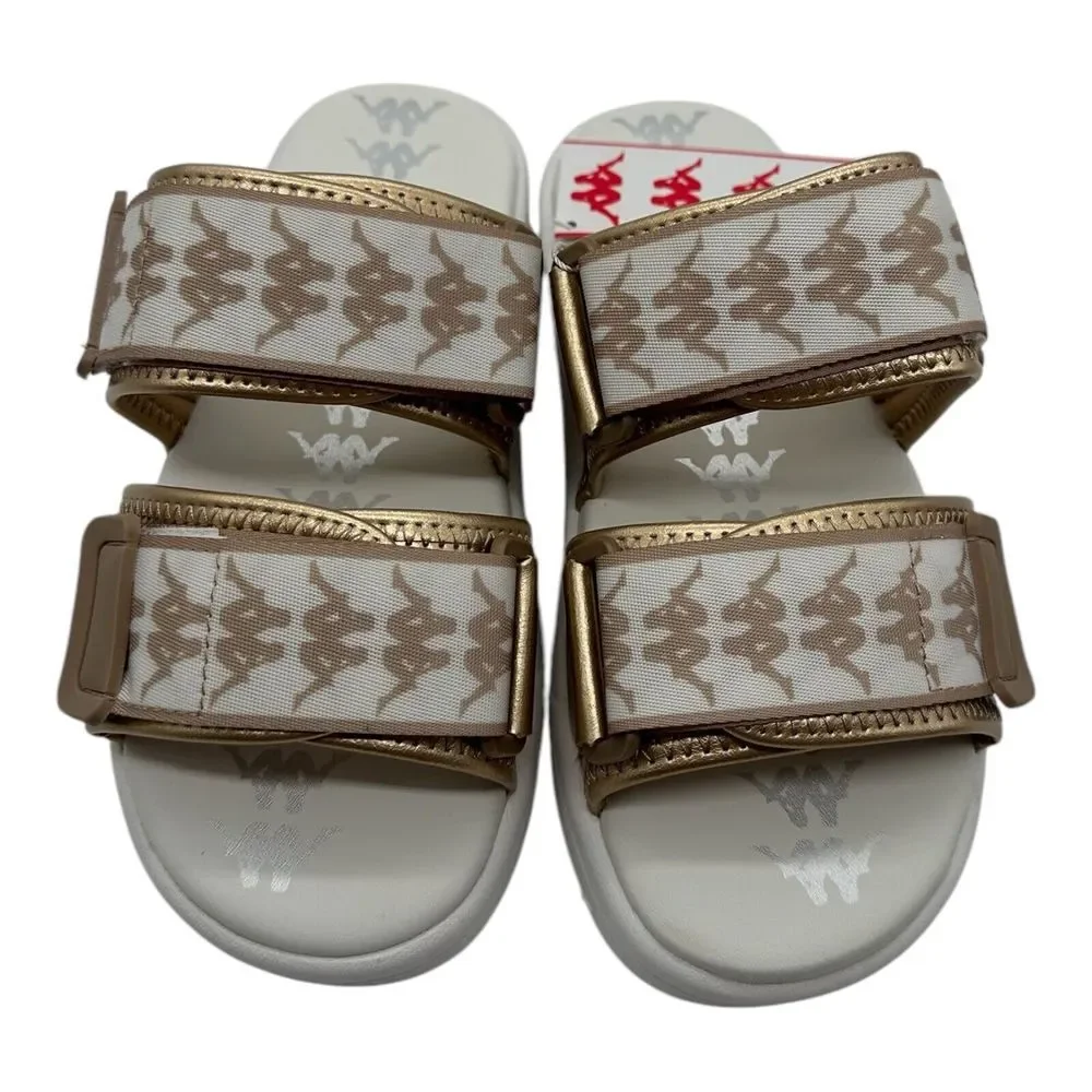 Kappa 222 Banda Aster 2 Sandals Womens Sz 6 White Almond Gold Slides 311BJLW-A0Q