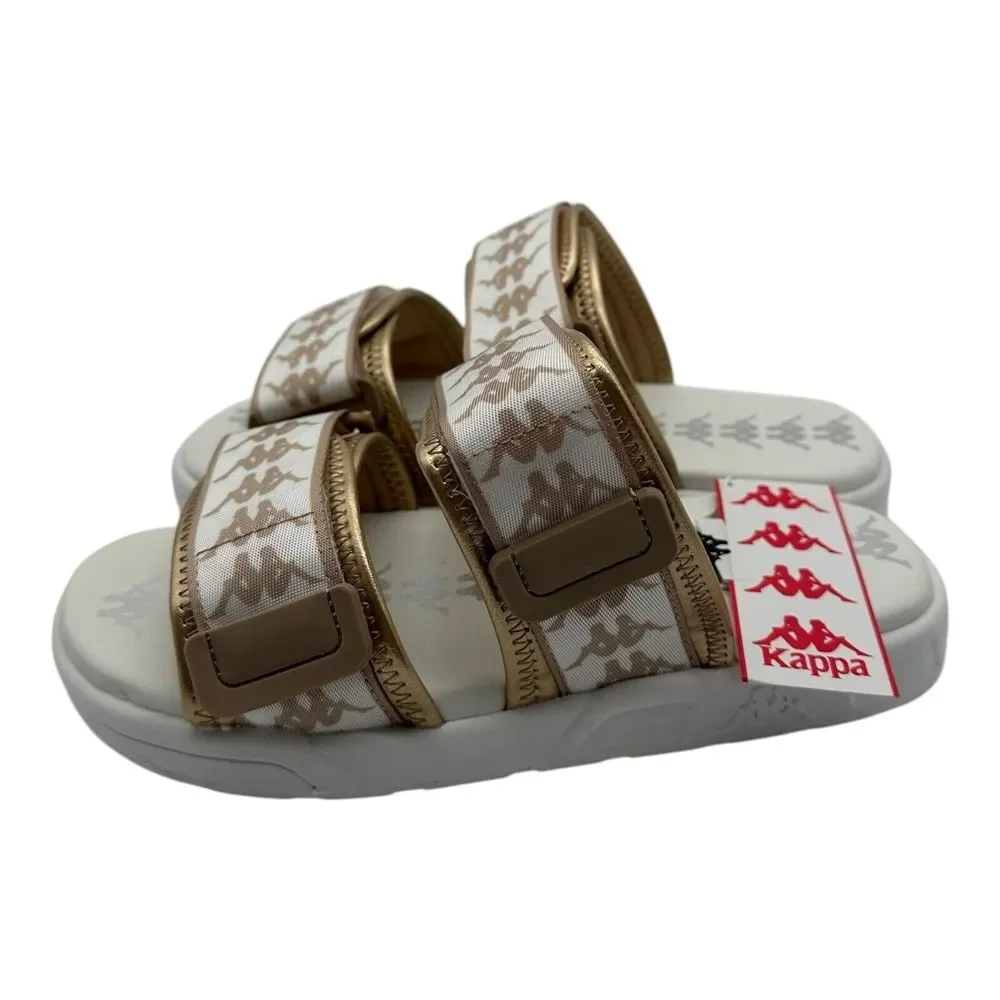 Kappa 222 Banda Aster 2 Sandals Womens Sz 6 White Almond Gold Slides 311BJLW-A0Q