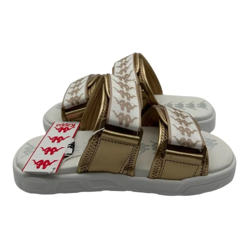 Kappa 222 Banda Aster 2 Sandals Womens Sz 6 White Almond Gold Slides 311BJLW-A0Q