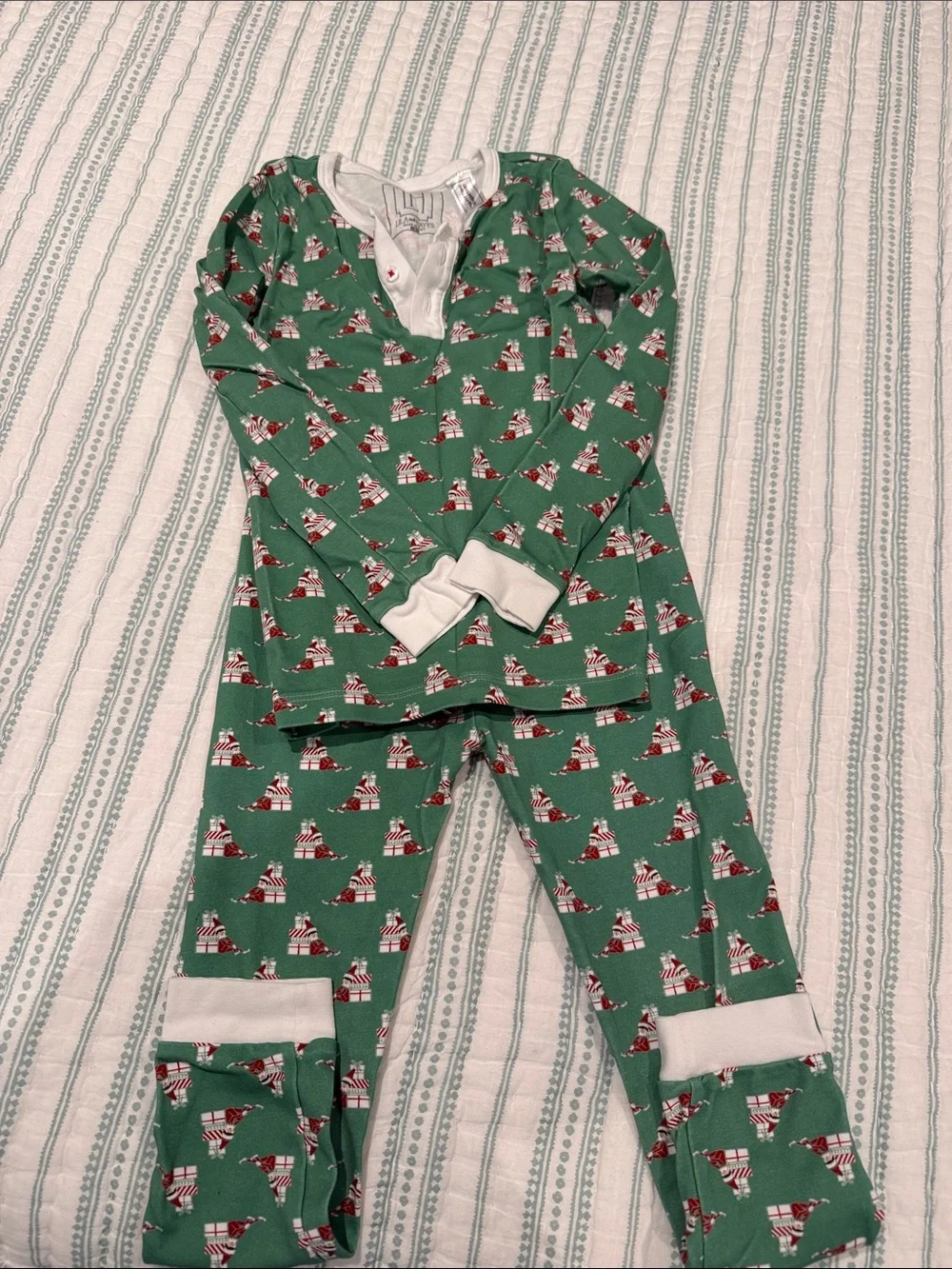 Kids Green Holiday Pajama Set with White Trim