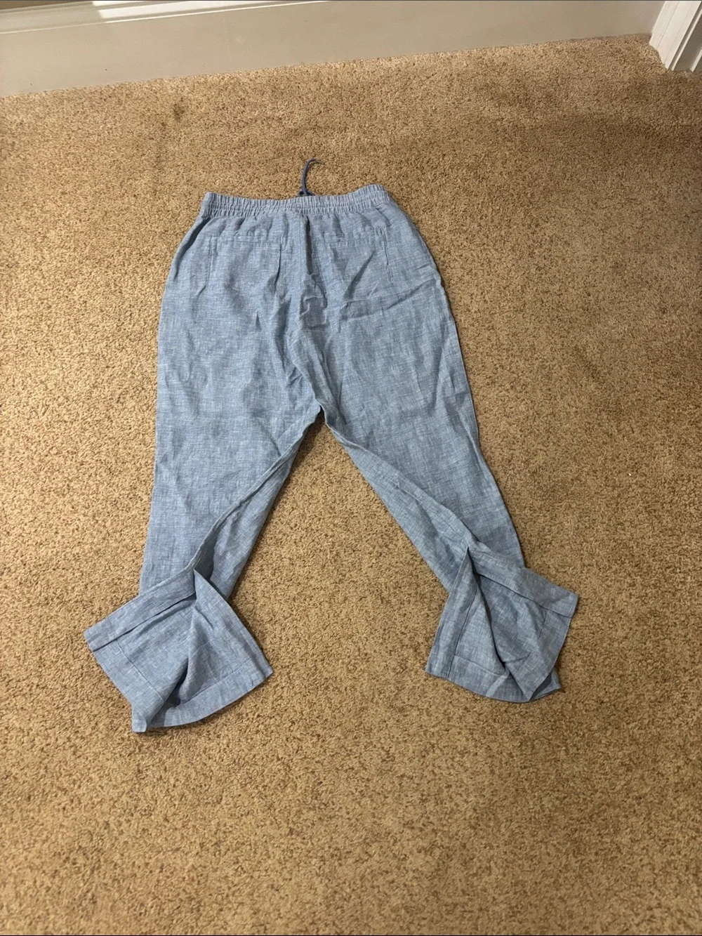 Light Blue Athleta Linen-Blend Drawstring Pants
