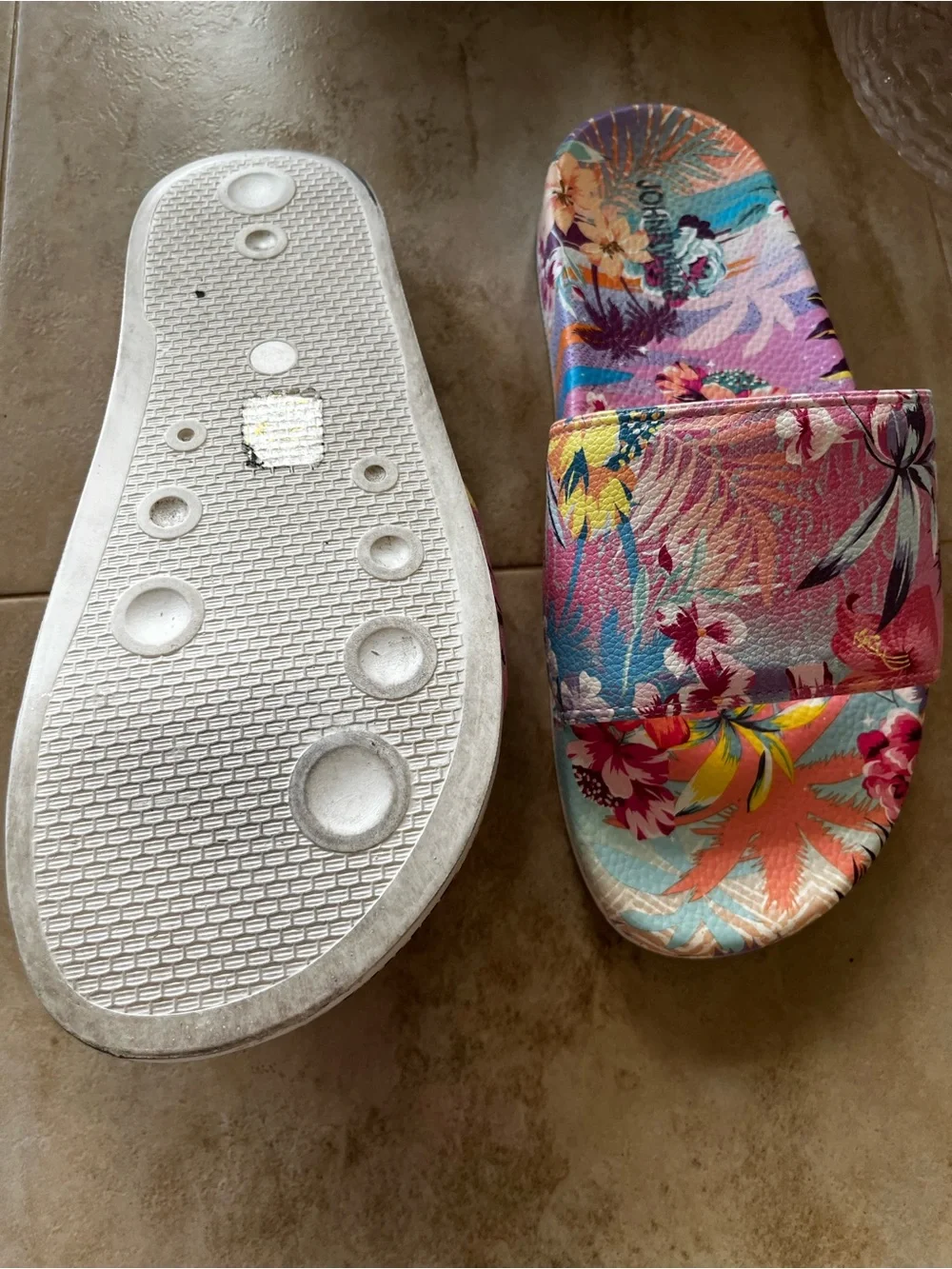 Floral Pastel Slide Sandals - Pink Multicolor