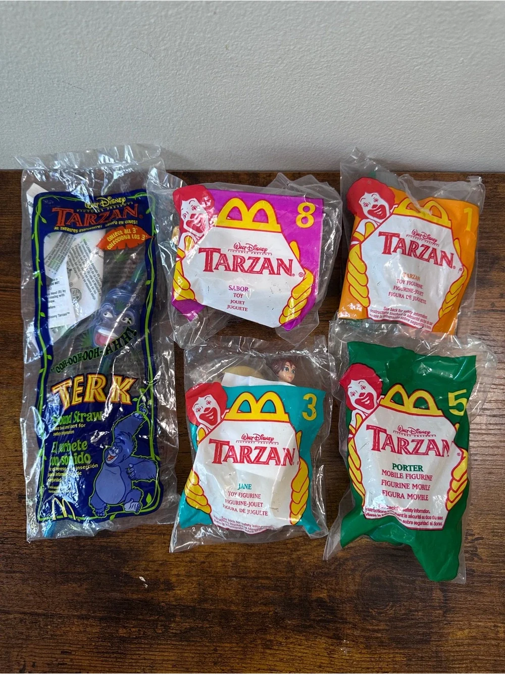 Vtg 1999 McDonalds Disney Tarzan Happy Meal Toys Lot New Sealed Terk Jane 5pc