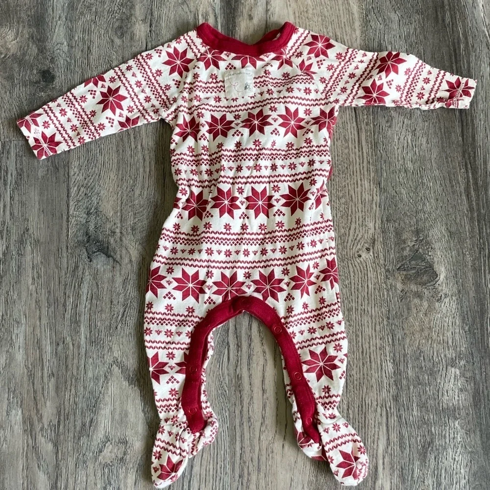 Burt's Bees Baby Red and White Holiday Snowflake Footie