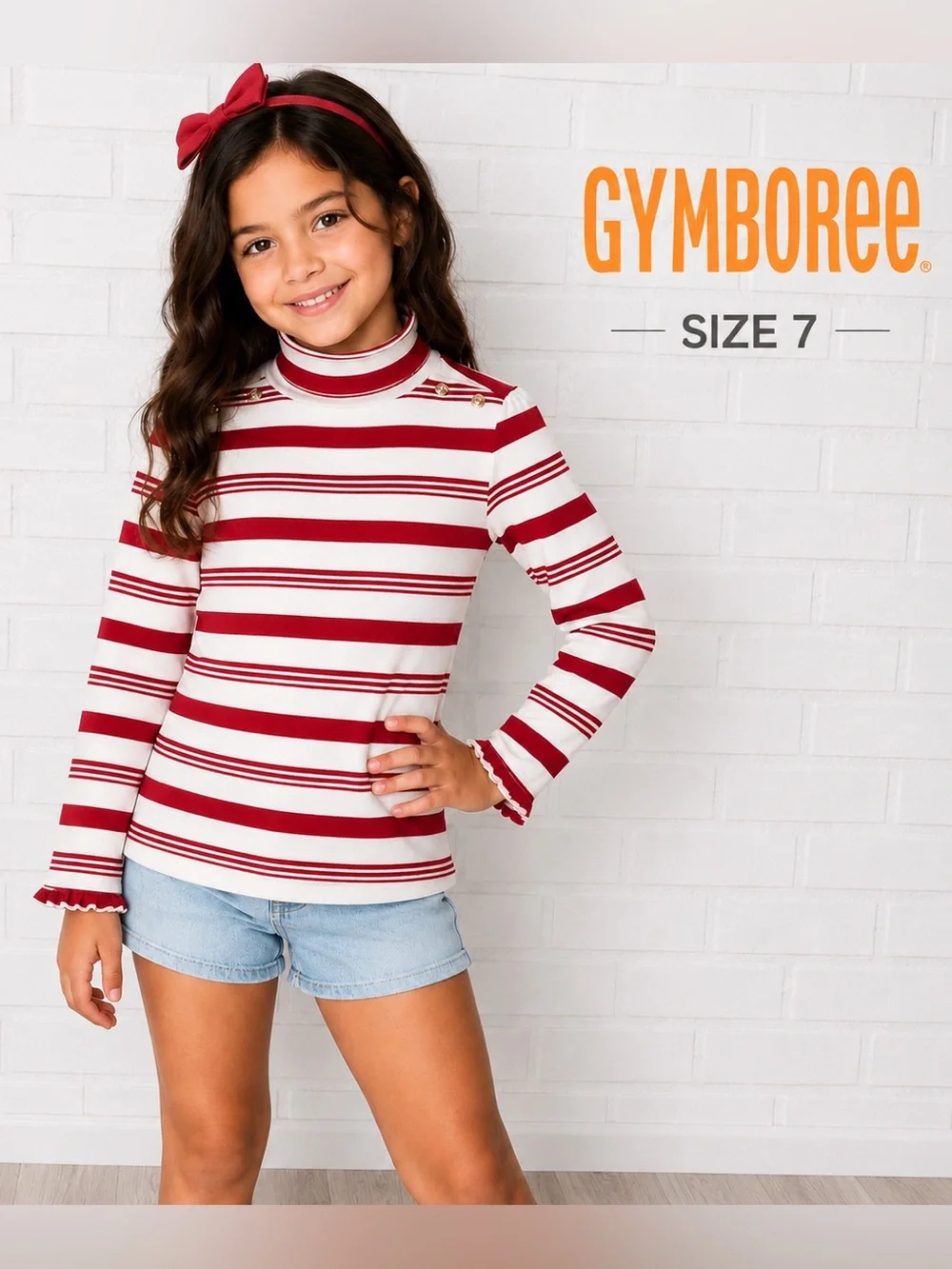 Gymboree Girls Red White Striped Turtleneck Top Size 7 Nautical Preppy