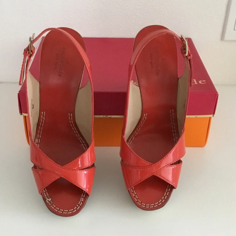 Kate Spade Coral Patent Crisscross Platform Slingback Sandals