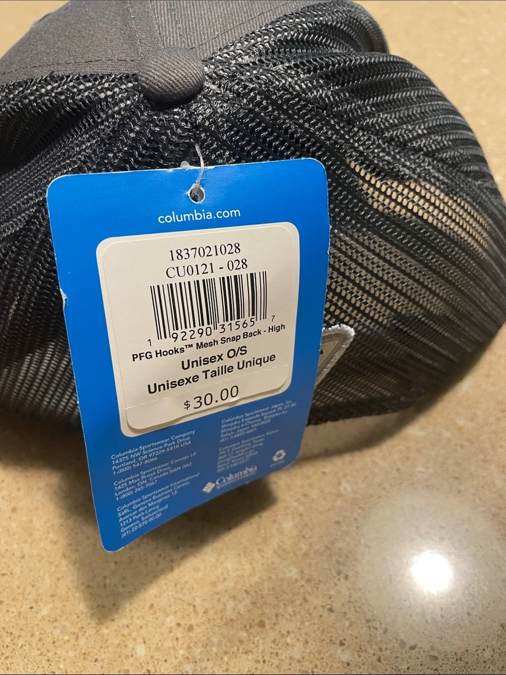 Columbia PFG Black, Gray Mesh Snapback Hat with Silver Embroidery