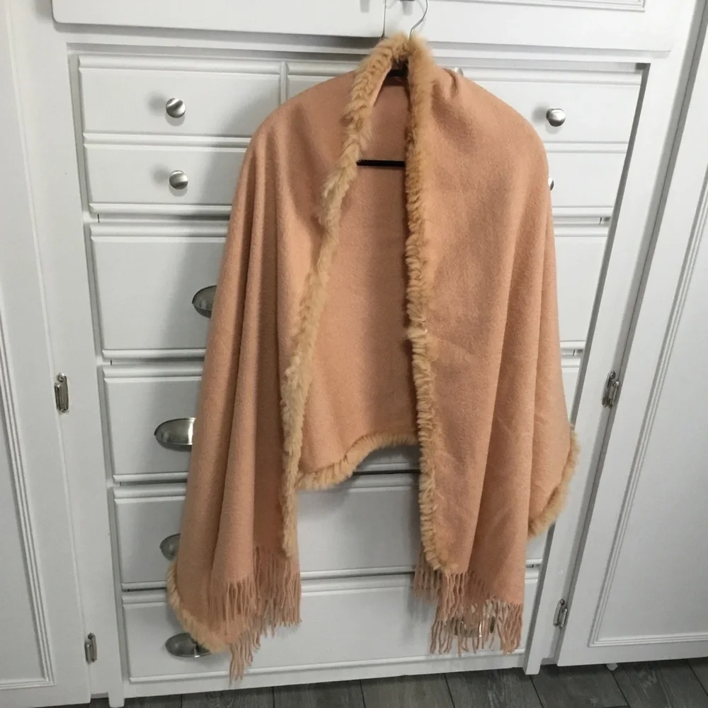 Wool Cashmere Wrap with Rabbit Fur Trim MENORCA aprox 66X20