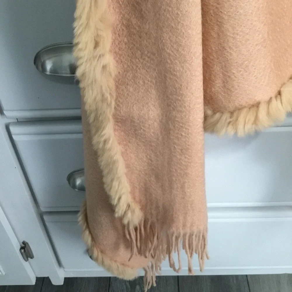 Wool Cashmere Wrap with Rabbit Fur Trim MENORCA aprox 66X20