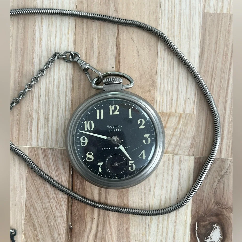 Westclox Scotty Shock Resistant Mechanical Pocket Watch Black Dial White Markers