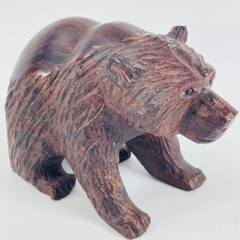 Vintage Hand Carved Ironwood Bear Figurine Rustic Folk Art Animal Sculpture 5