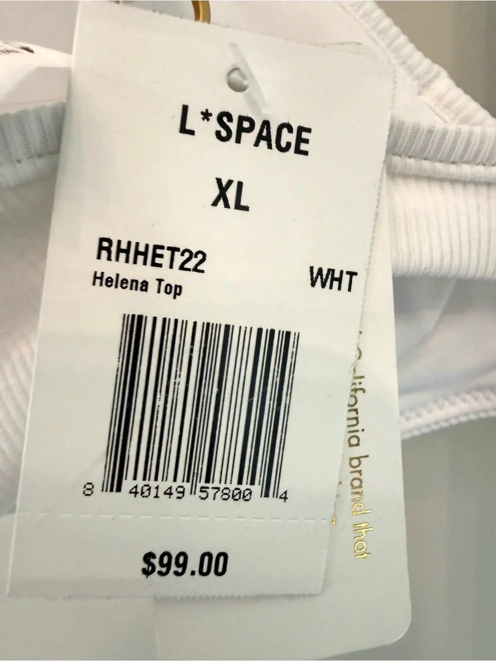 L*Space Helena Bikini Top White V-Plunge Wireless Bra XL NWT