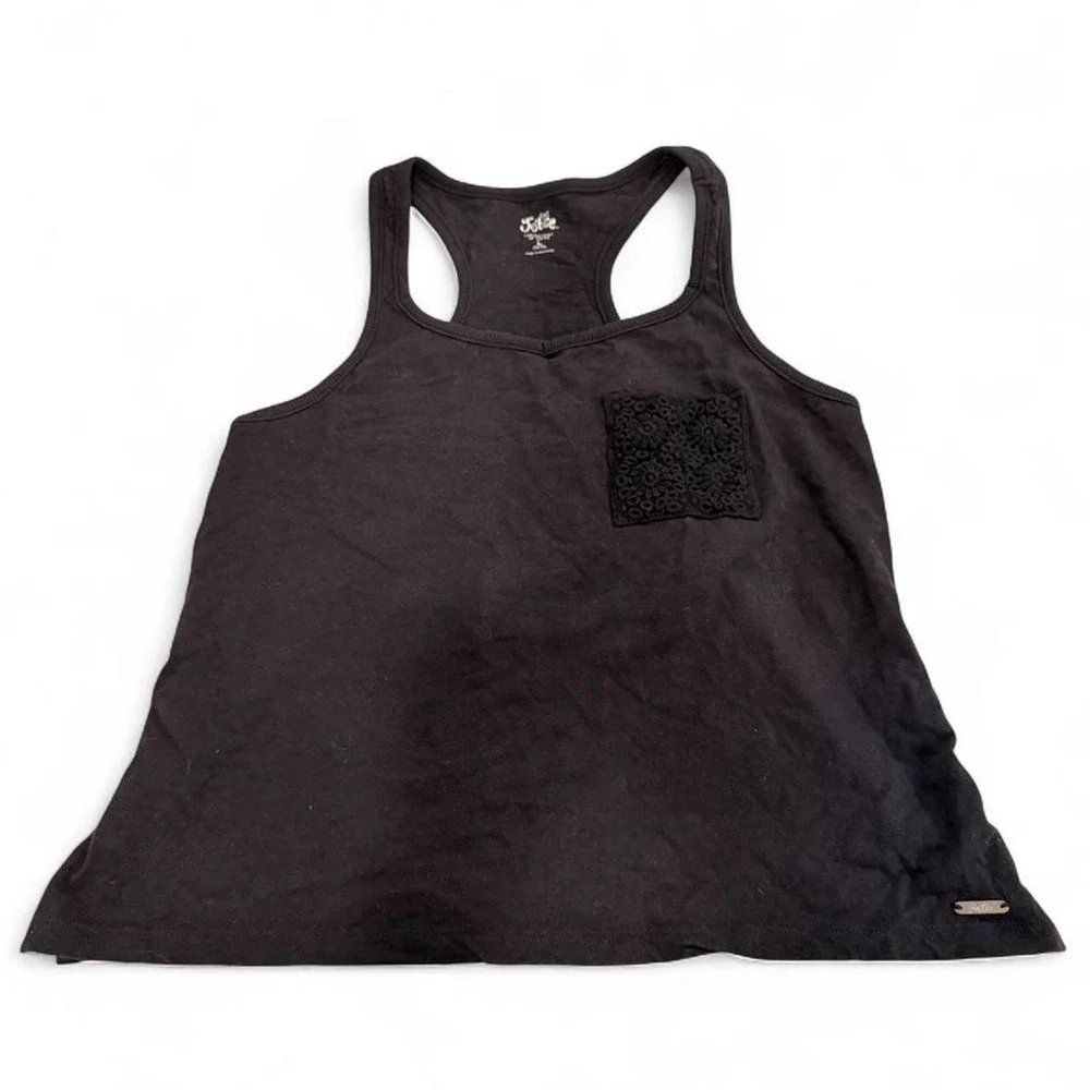 Justice Girls Black Racerback Tank Top Crochet Pocket Size 12/14 Women Small