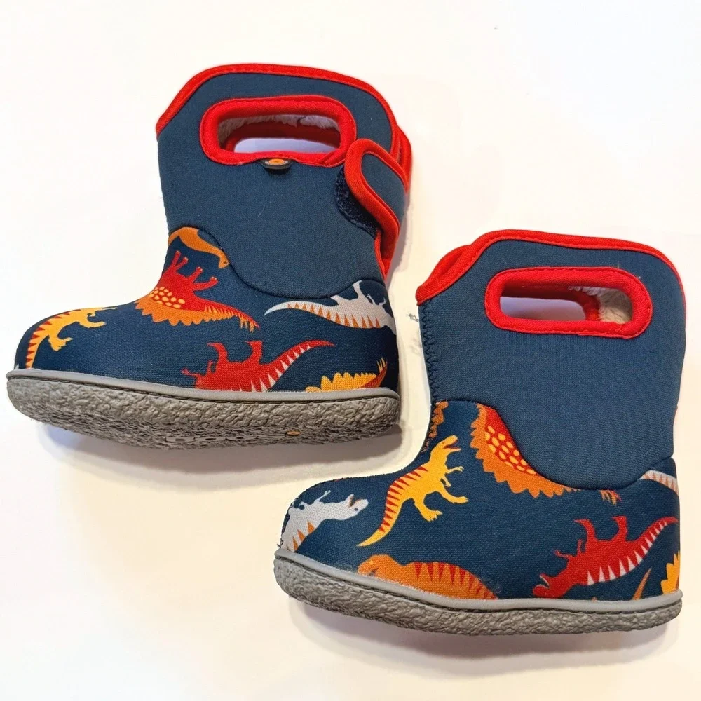 Bogs Baby Dino Insulated Boots 4 Navy Blue Red Infants Outdoor‎ Rugged Dinosaur