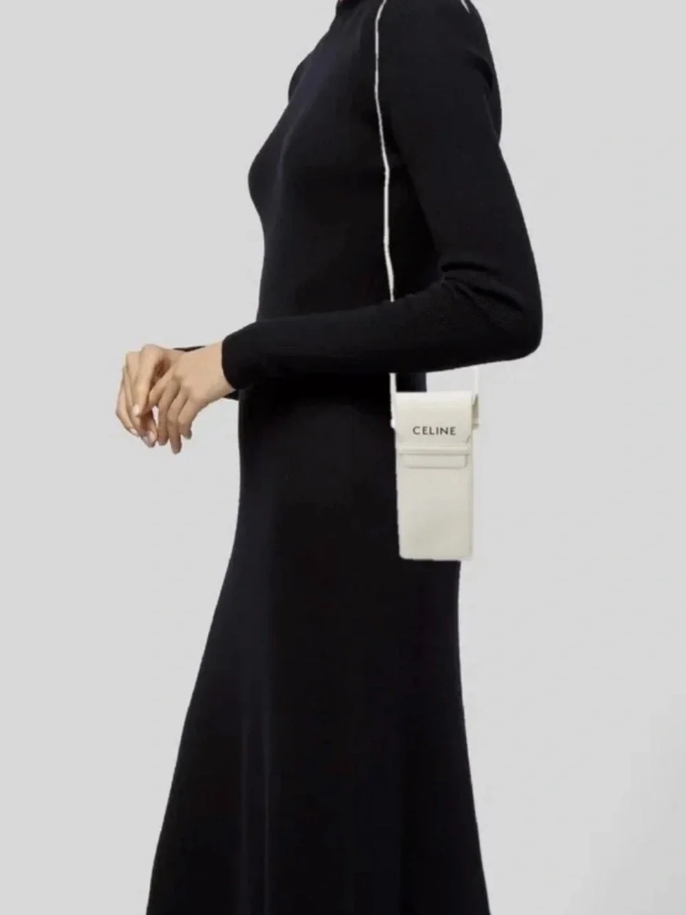 Celine White Leather Crossbody Phone Pouch