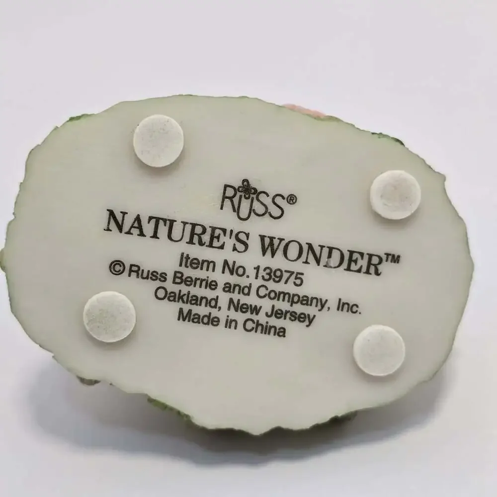 Russ Berrie Nature's Wonder Bunny Figurine #13975 Rabbits with Carrot & Flowers