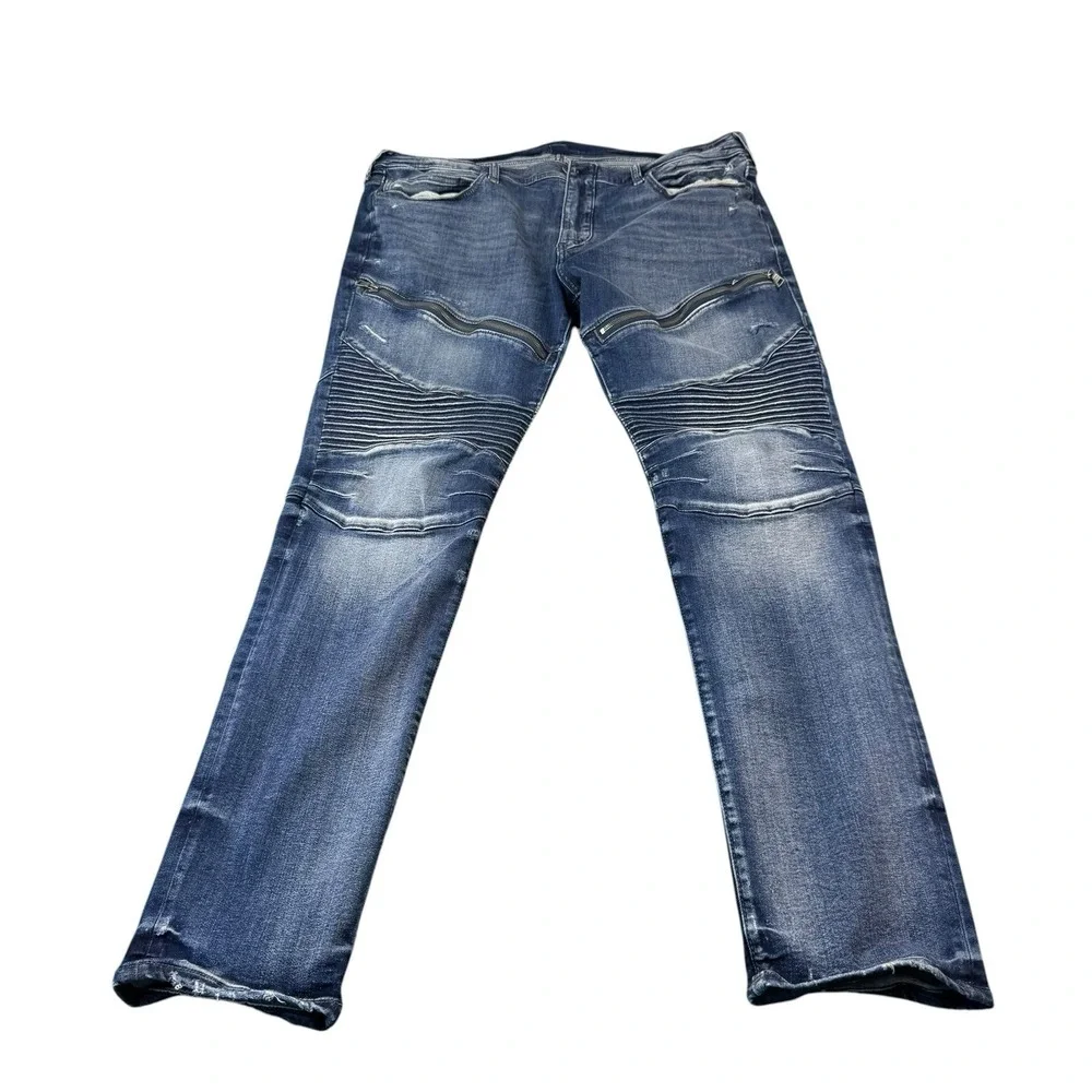 True Religion Moto Rocco Relaxed‎ Skinny Distressed Jean Size 40x34