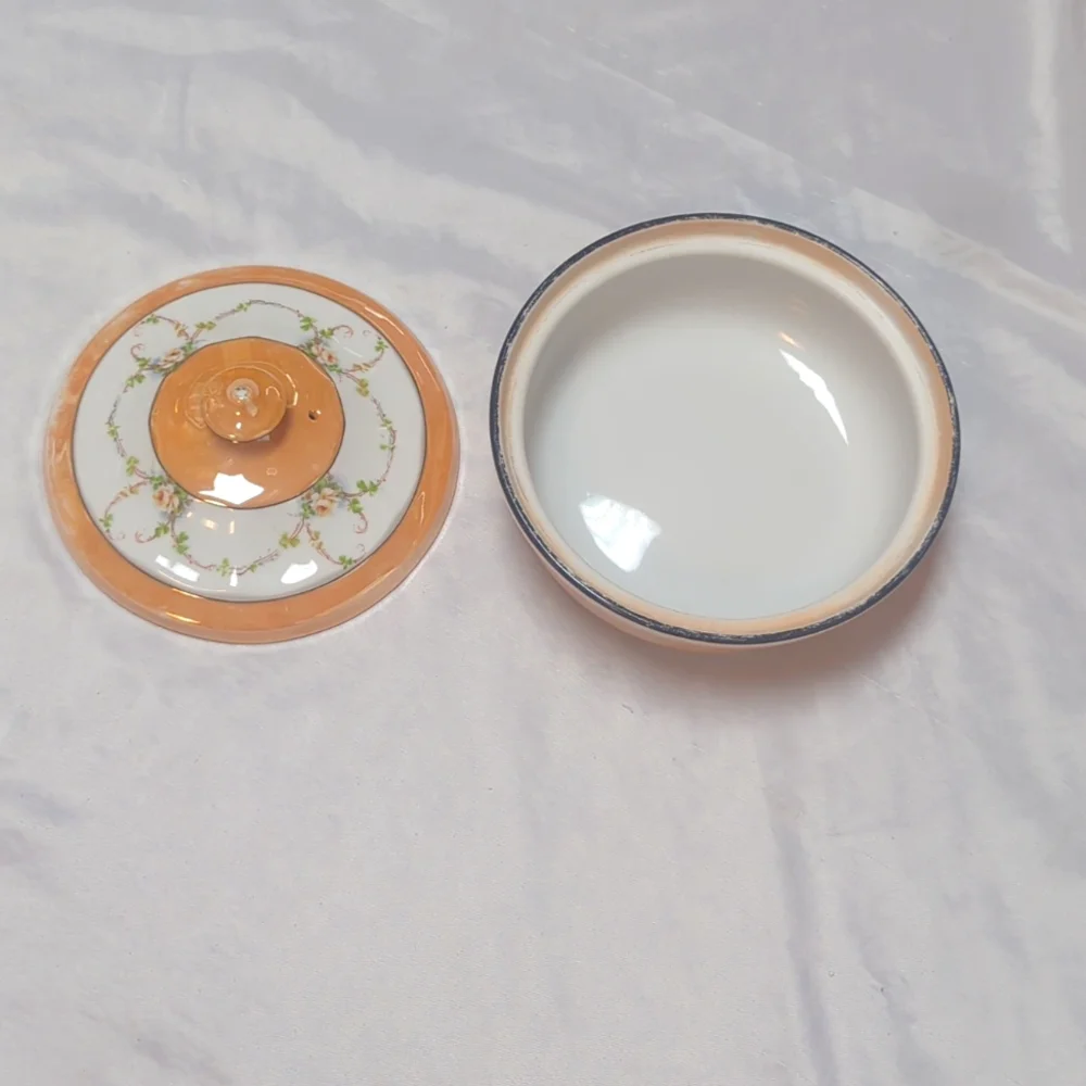 Royal Rochester Fraunfelter China Orange Lusterware Floral Covered Casserole SEE