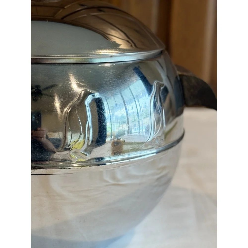 Vintage Mid Century West Bend Penguin Ice Bucket Hot & Cold Server Wood Handles