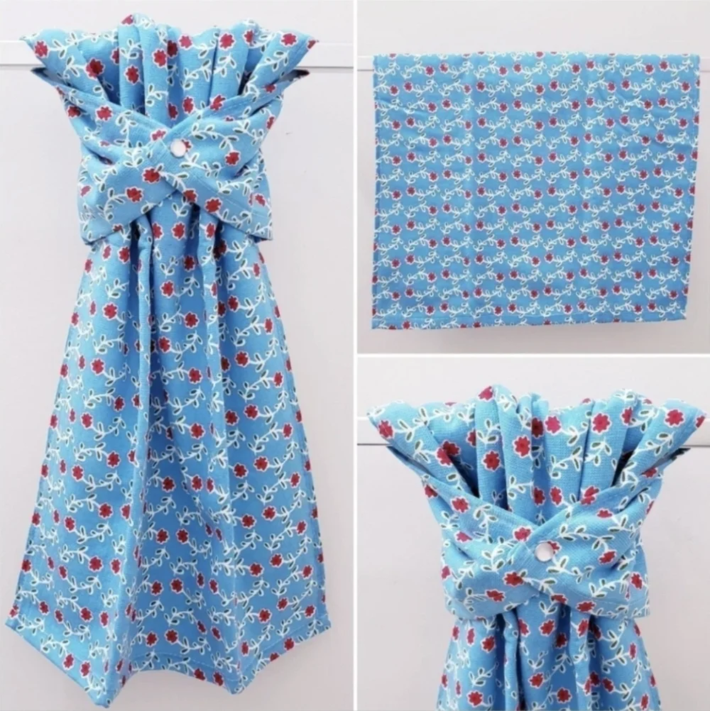 🤍NEW!🌞#9098-D ■Pioneer Woman Towel LT BLUE+Red flowers +WHITE PEARL snap
