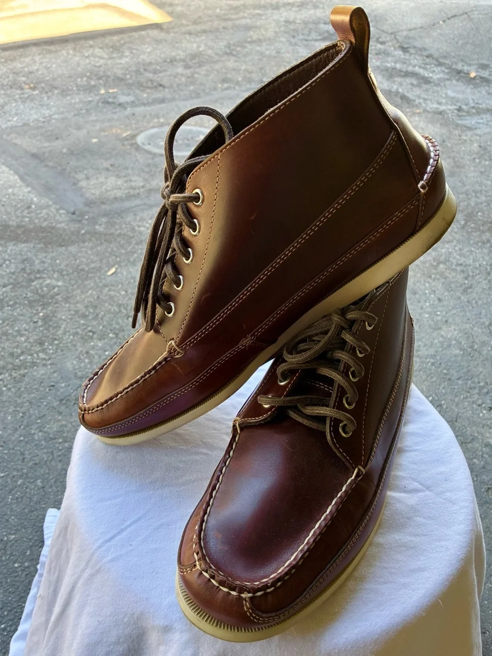 G.H. Bass & Co. Brown Leather Camp Moc Toe Boots, Size 11