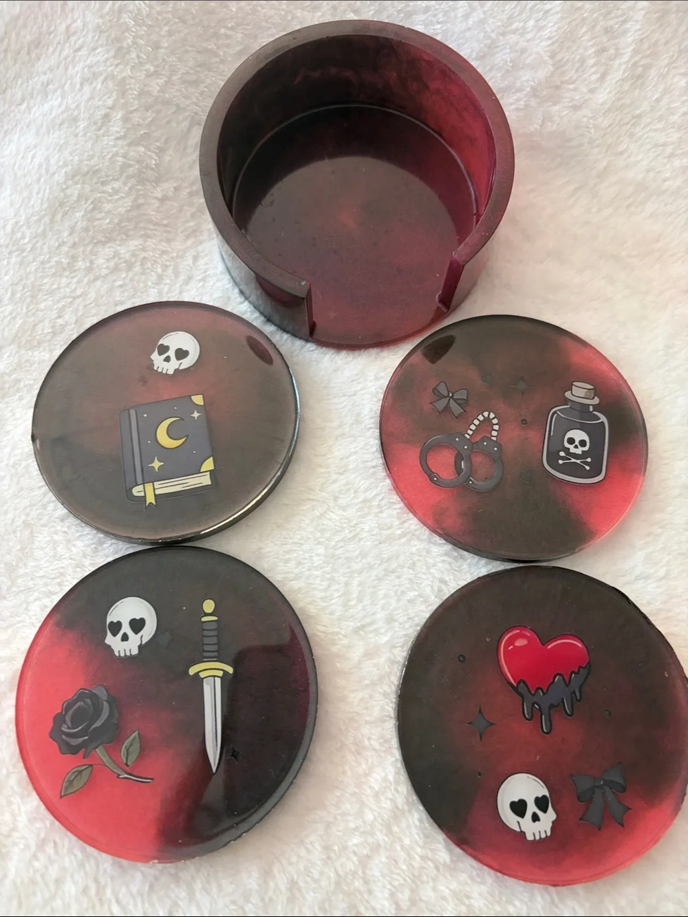Handmade Red & Black Resin Gothic Coaster (5 pieces)