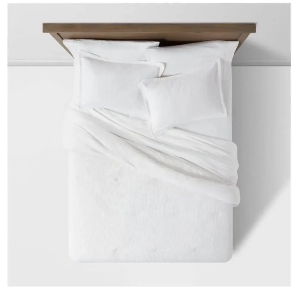 NWT Threshold 3pc Full/Queen Washed WaffleWeave Comforter and Sham Set White