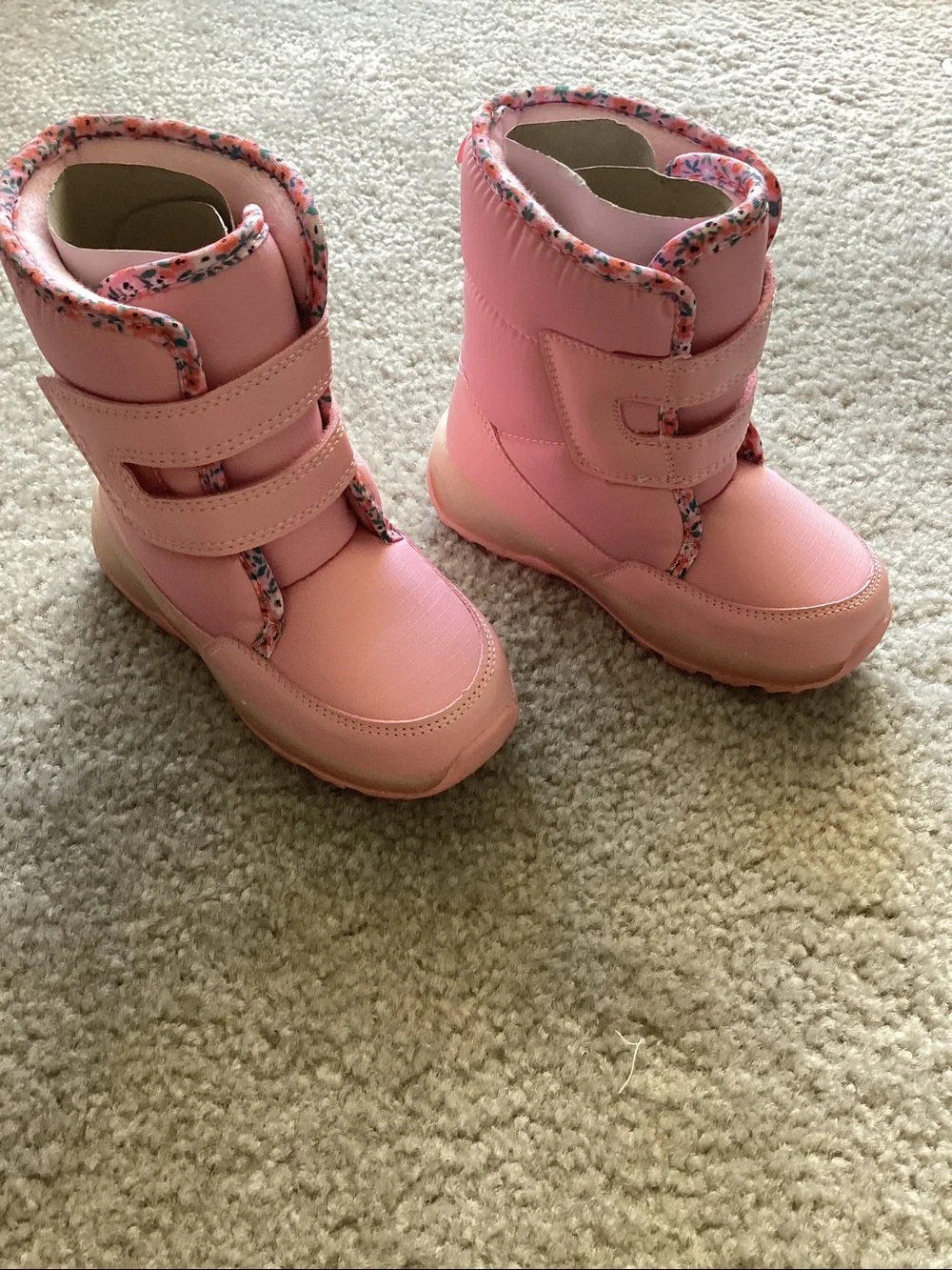 Carter's Girls' Pink Hook-and-Loop Snow Boots with Floral Trim
