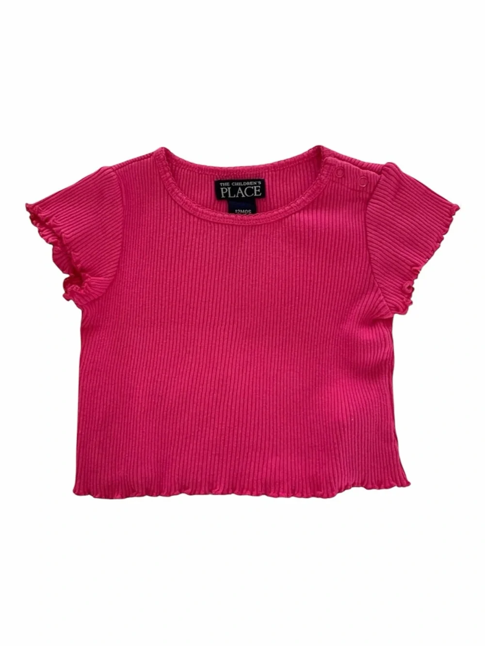 Children's Place Shirt Baby Girls 12 Months Hot Pink Ribbed Scalloped Stretchy