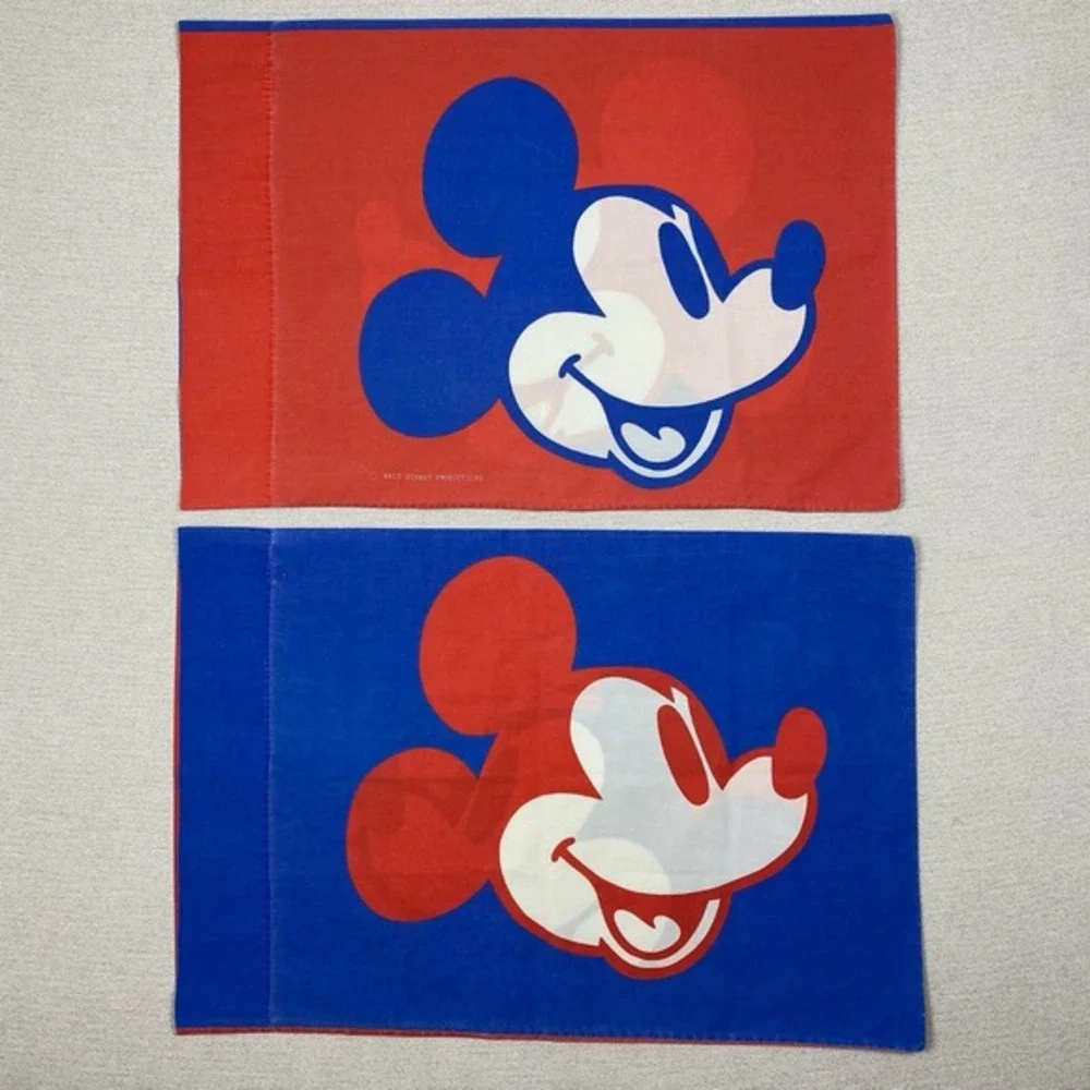 Vtg 70s Wamsutta Disney Mickey Mouse Twin‎ Sheet SET Bunk Beds Red White Blue