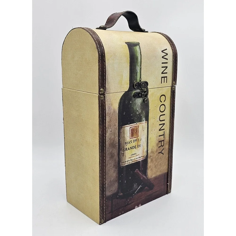 Wine Country Wood Leather 2 Bottle Box Case Old World Tuscan Shabby Chic Decor