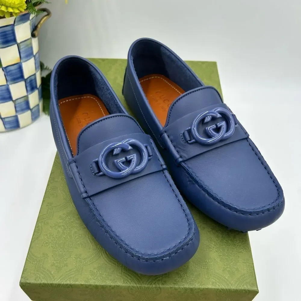Men’s Gucci interlocking GG Leather driver loafers size 6 fits 7US made Italy