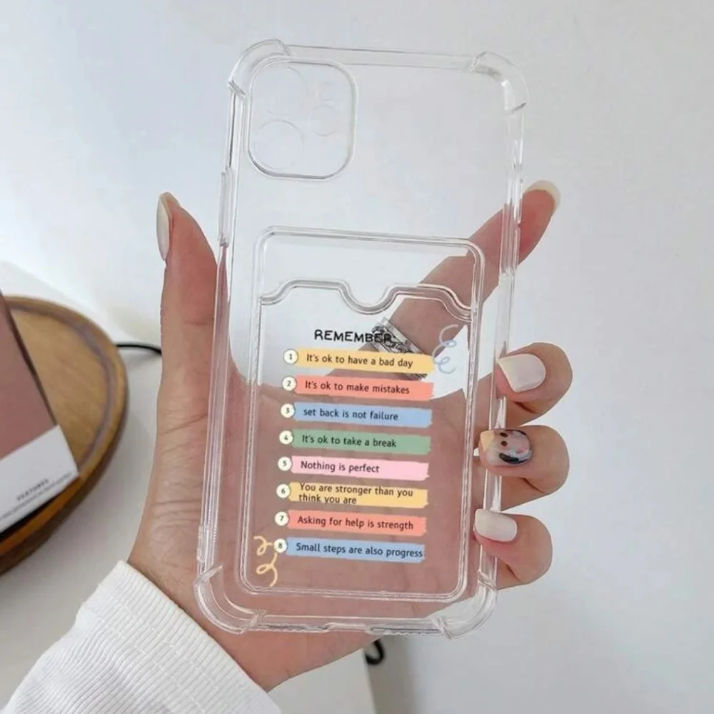 Letter Graphic Clear Card Slot Phone Case