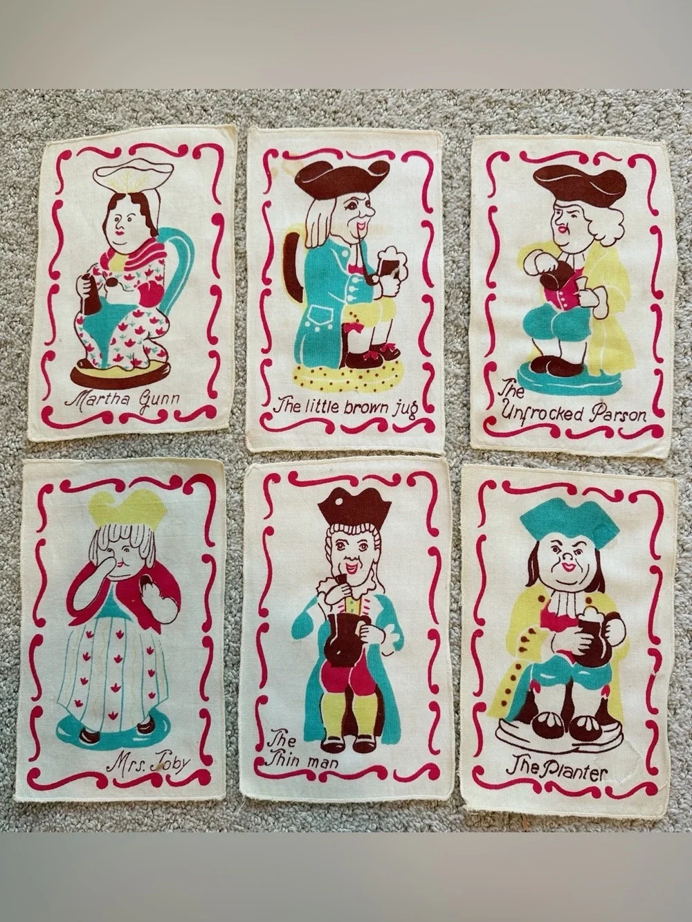 1950s Toby Mug COCKTAIL NAPKINS COASTERS Barware Colonial English Tavern Pub 6x