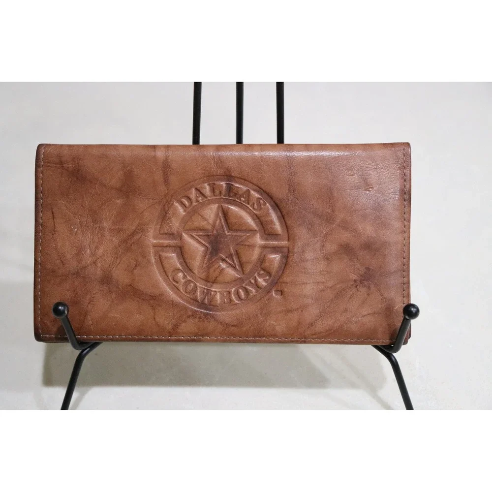 Dallas Cowboys Genuine Cowhide Leather Checkbook Cover Brown NFL Embossed Star