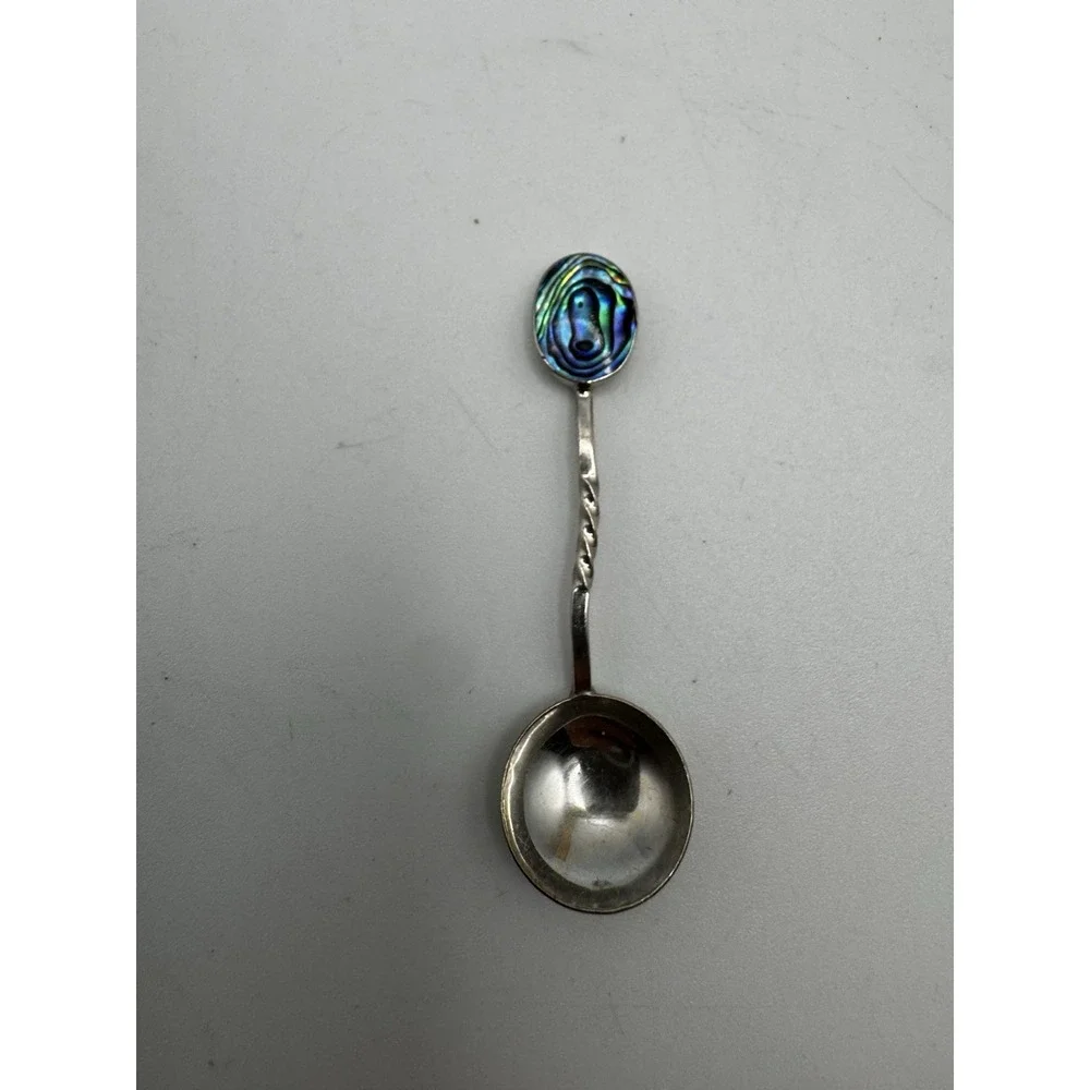 Vintage New Zealand Paula Stone Abalone Silver Spoon Caviar or Demitasse