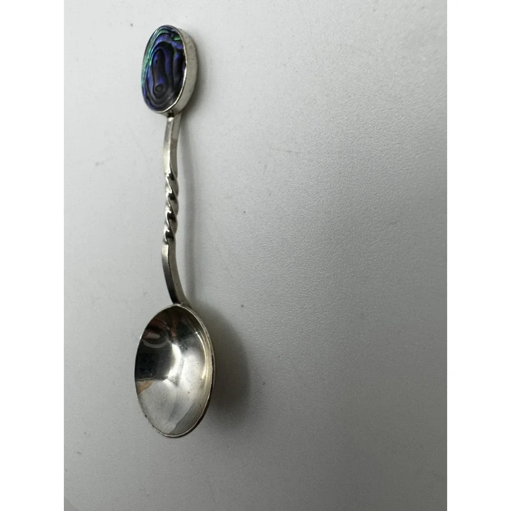 Vintage New Zealand Paula Stone Abalone Silver Spoon Caviar or Demitasse