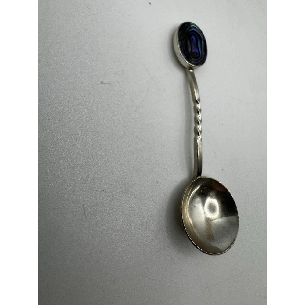 Vintage New Zealand Paula Stone Abalone Silver Spoon Caviar or Demitasse
