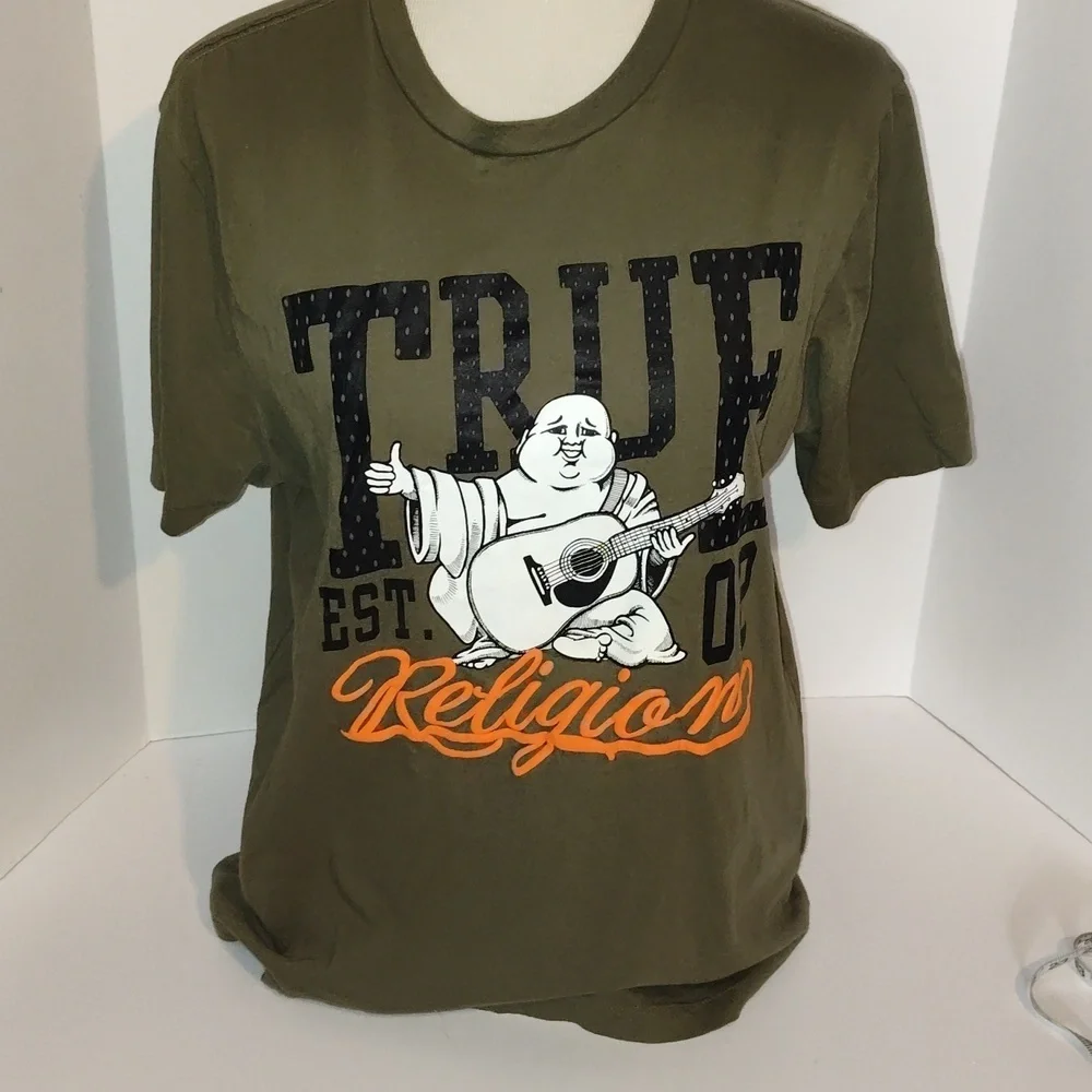 True Religion‎ Jeans Buddha  Green Black  Tee Shirt Size Large