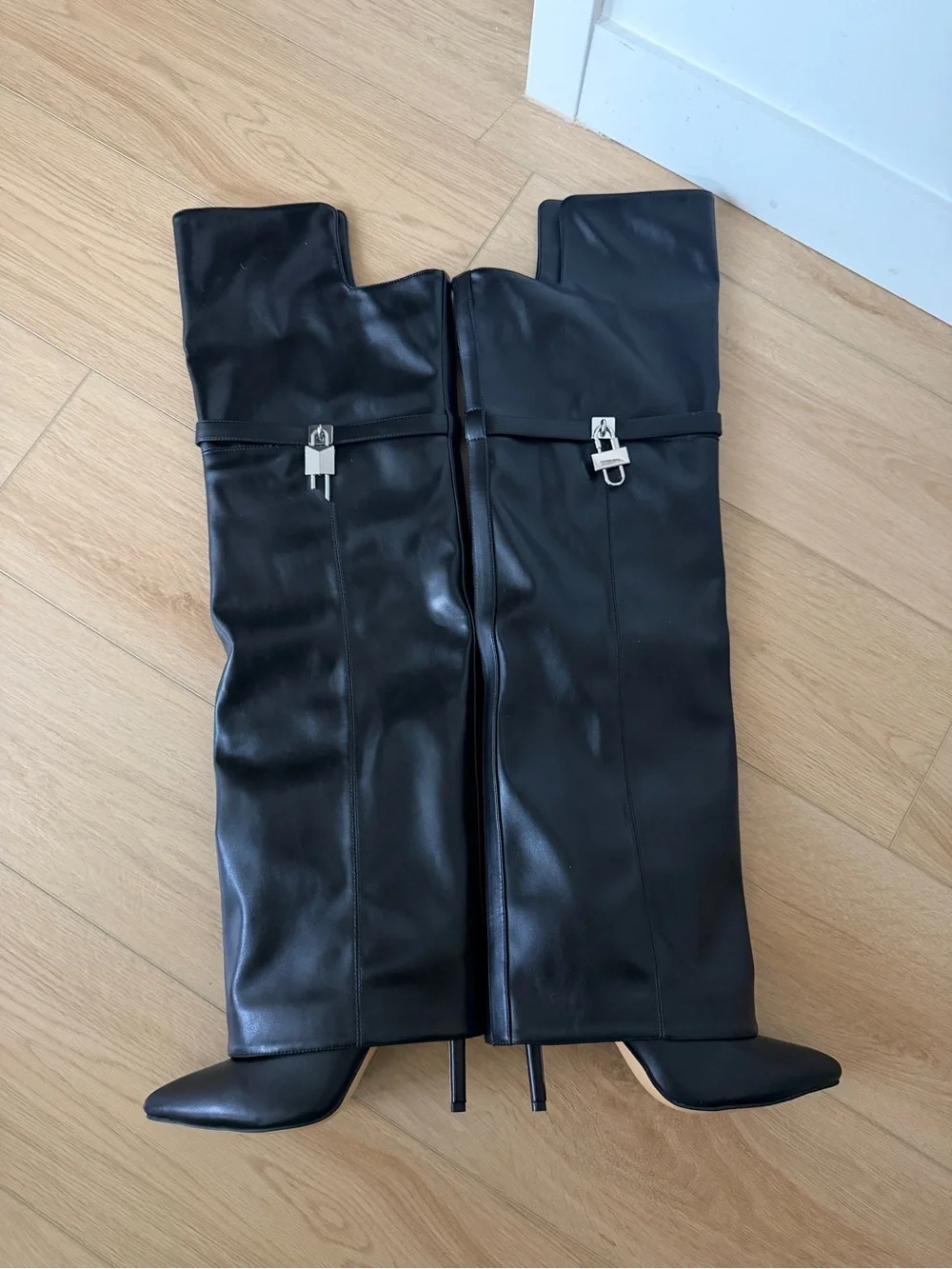 Classic Black Over-the-Knee Stiletto Boots with Silver Hardware