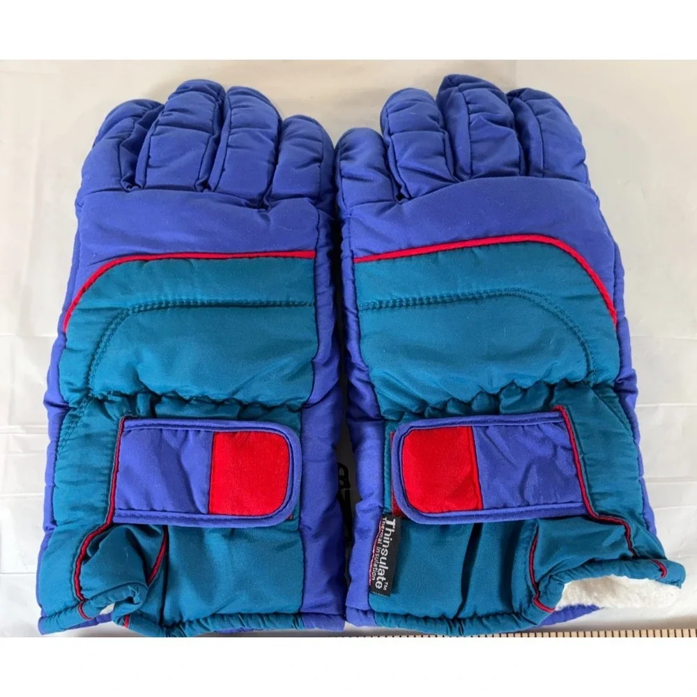 Vintage Ski Gloves Mens Womens Wateroproof Thinsulate Snow‎ Retro 90s Colorful
