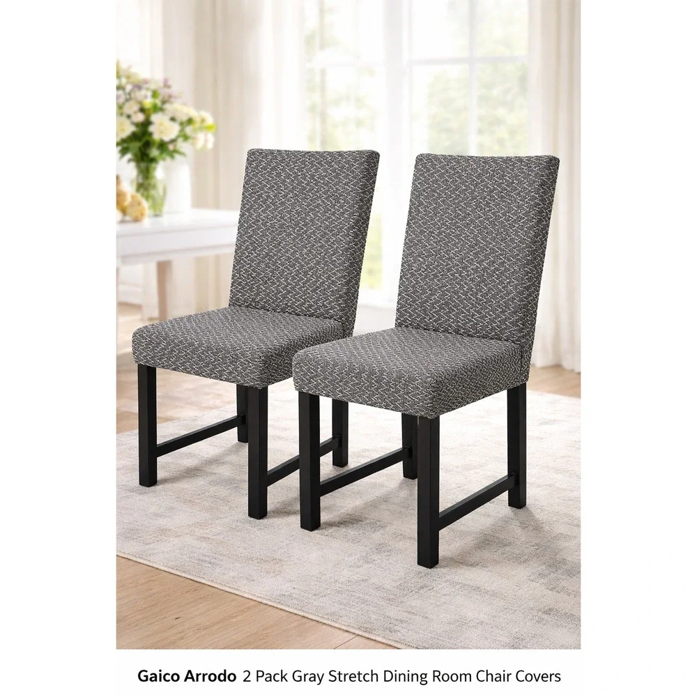 Gaico Arredo 2 Pack Gray Stretch Dining Room Chair‎ Covers Embossed Fabric Gray